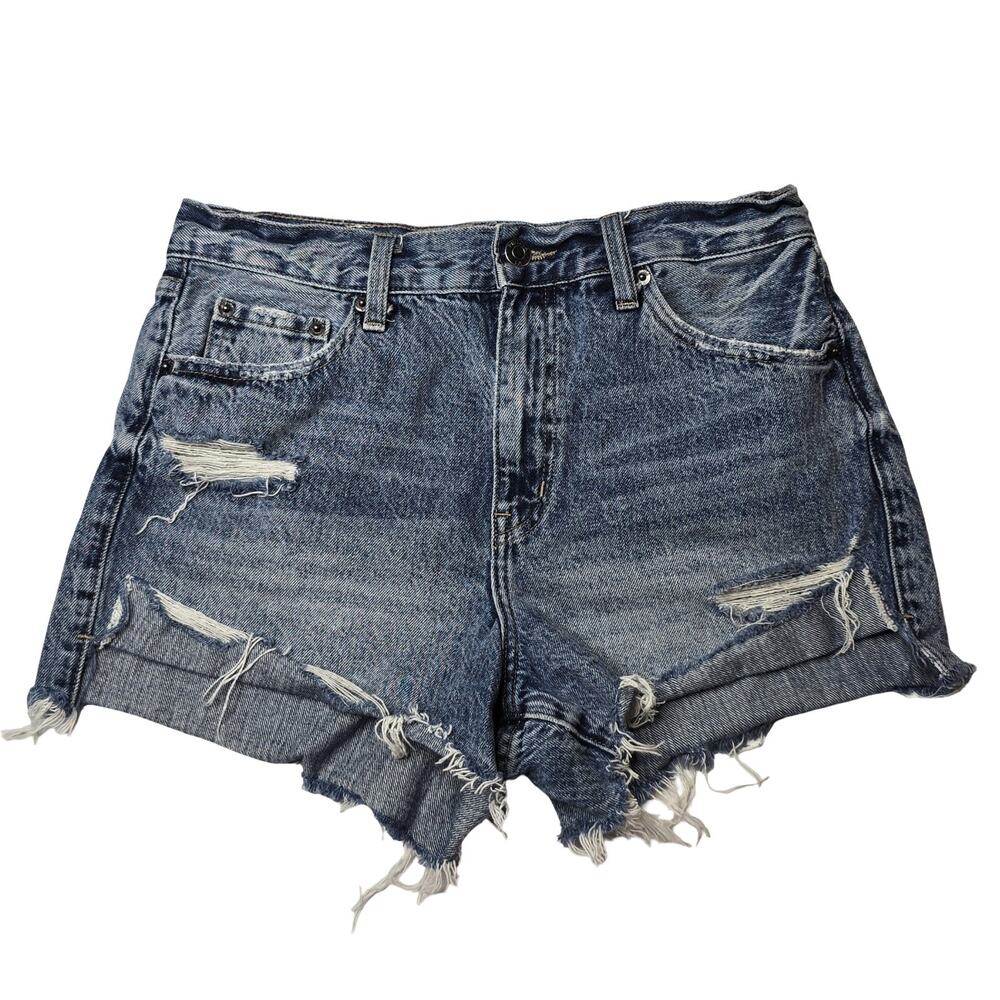 Pistola Womens Distressed Denim Shorts Size 28 Raw Hem Mid Rise Blue